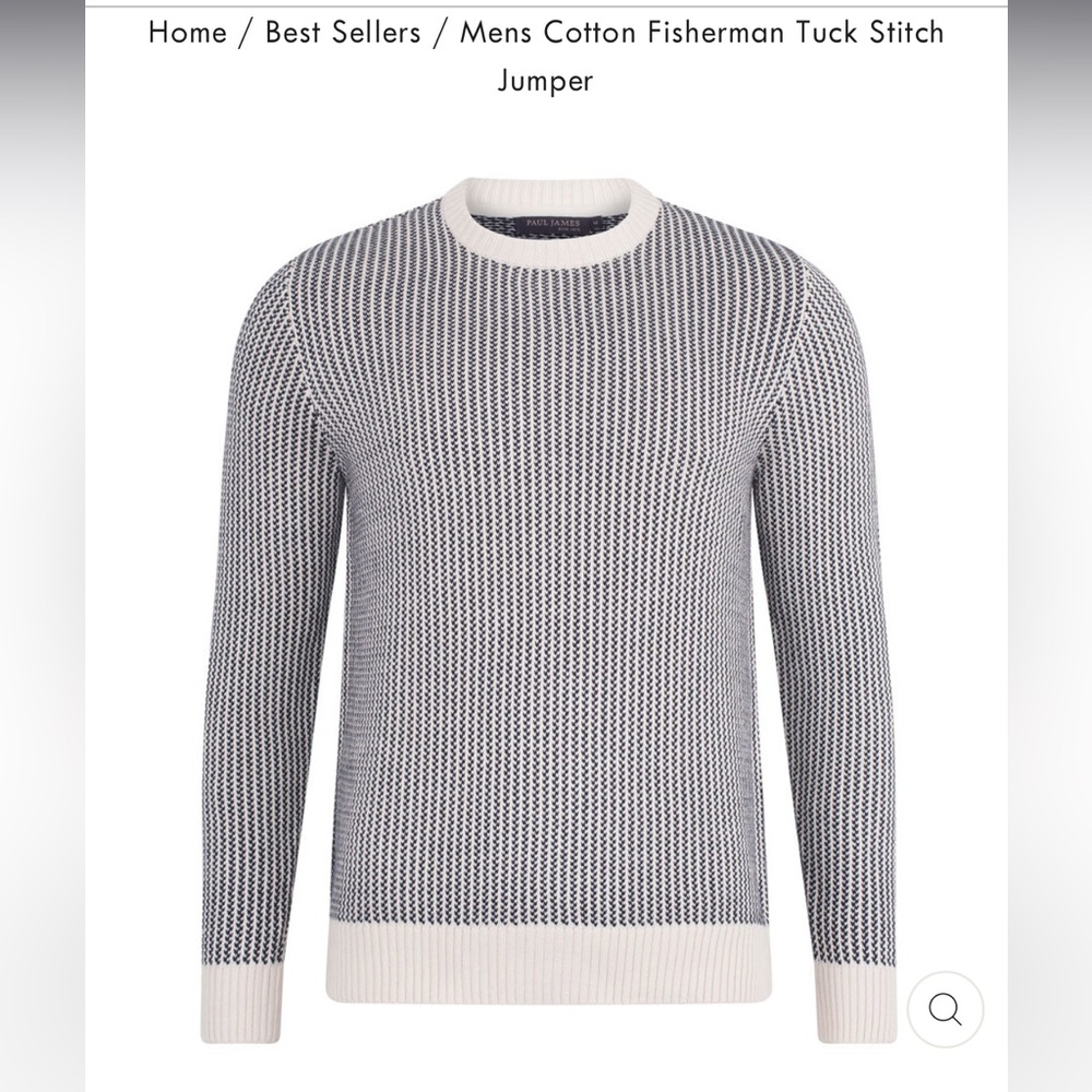 Paul James Cotton Fisherman Tuck Stitch sweater 100% Cotton Size Small